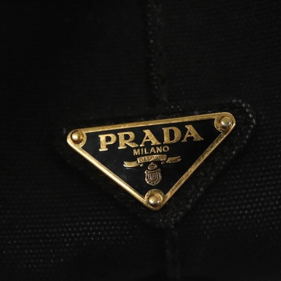 PRADA Canapa PM Hand Bag Canvas 2way Black Gold Auth - Picture 12 of 16